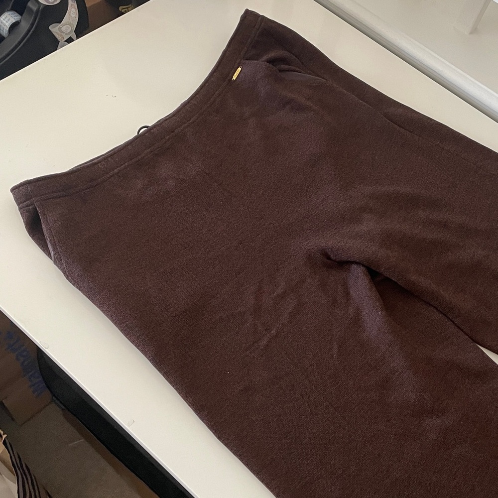 St. John Sport chocolate brown wool drawstring wide leg pants size large - Picture 3 of 9